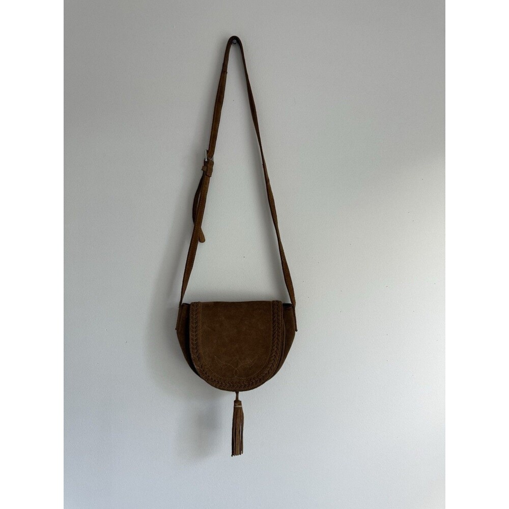 Mango Brown Suede Crossbody Saddle Bag Boho Tassel Western Style Purse